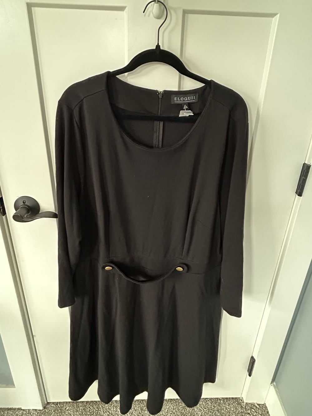 Eloquii Black Long-Sleeve Fit-and-Flare Dress with Waist Detail